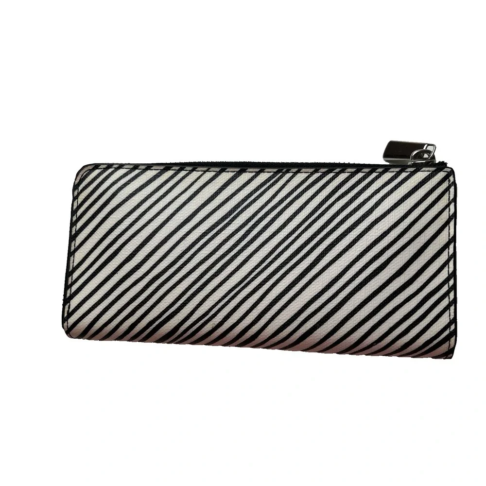Coach Bleecker  Coated Canvas Slim Zip Around Wallet Zebra Black Off-White